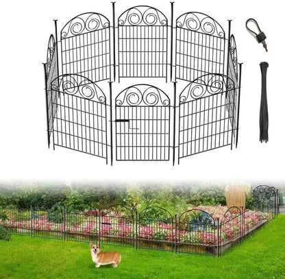 Tall Garden Fence Animal Barrier with Gate, 36 in(H) 8 Panels Garden Fences and Borders for Dogs