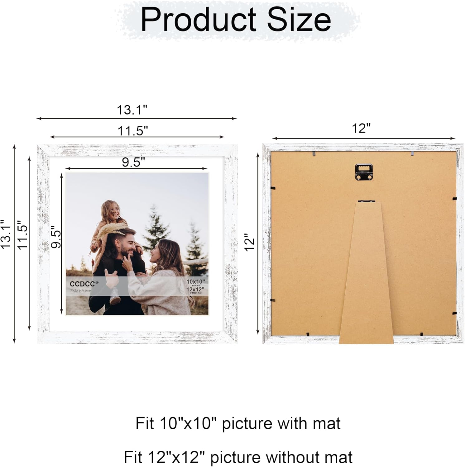 12x12 Picture Frame Set of 4, 12 x 12 Wood Photo Frames with Mat for 10x10 or 30x30cm Diamond