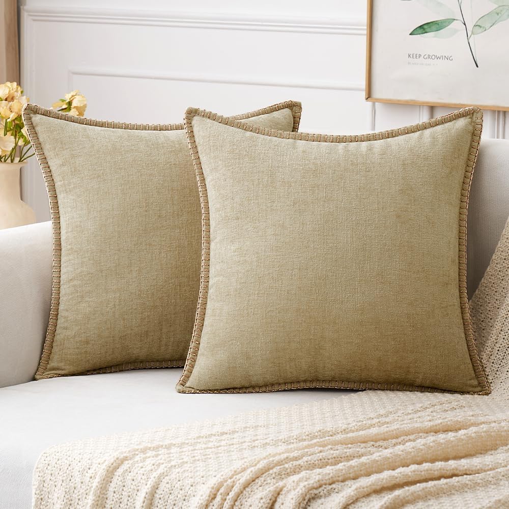MIULEE Pack of 2 Couch Throw Pillow Covers 18x18 Inch Beige Farmhouse Decorative Pillow Covers with