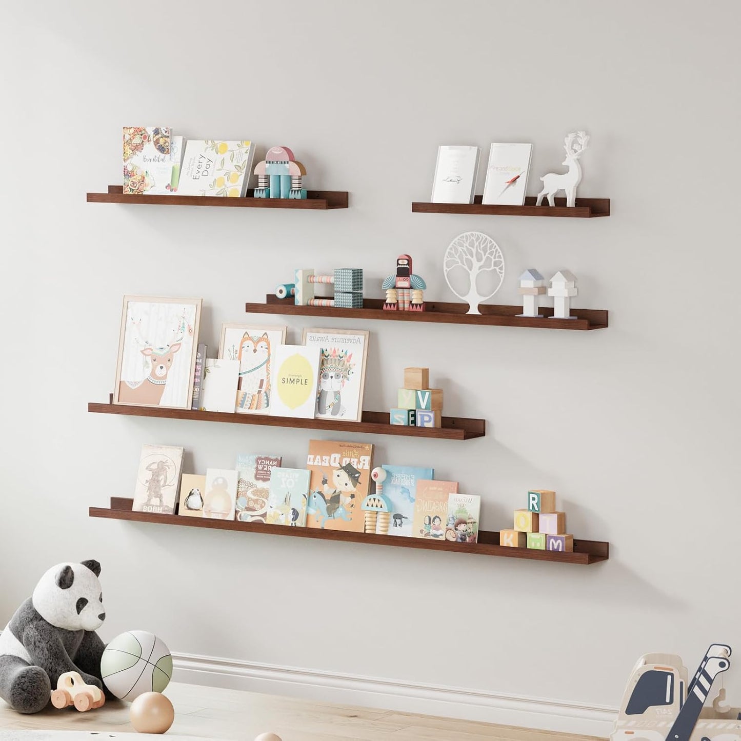 SAUMONIERES Picture Ledge Shelf Floating Book Shelves Set of 2 Wall Mounted Solid Wood for Bedroom