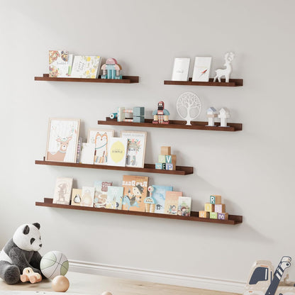 SAUMONIERES Picture Ledge Shelf Floating Book Shelves Set of 2 Wall Mounted Solid Wood for Bedroom