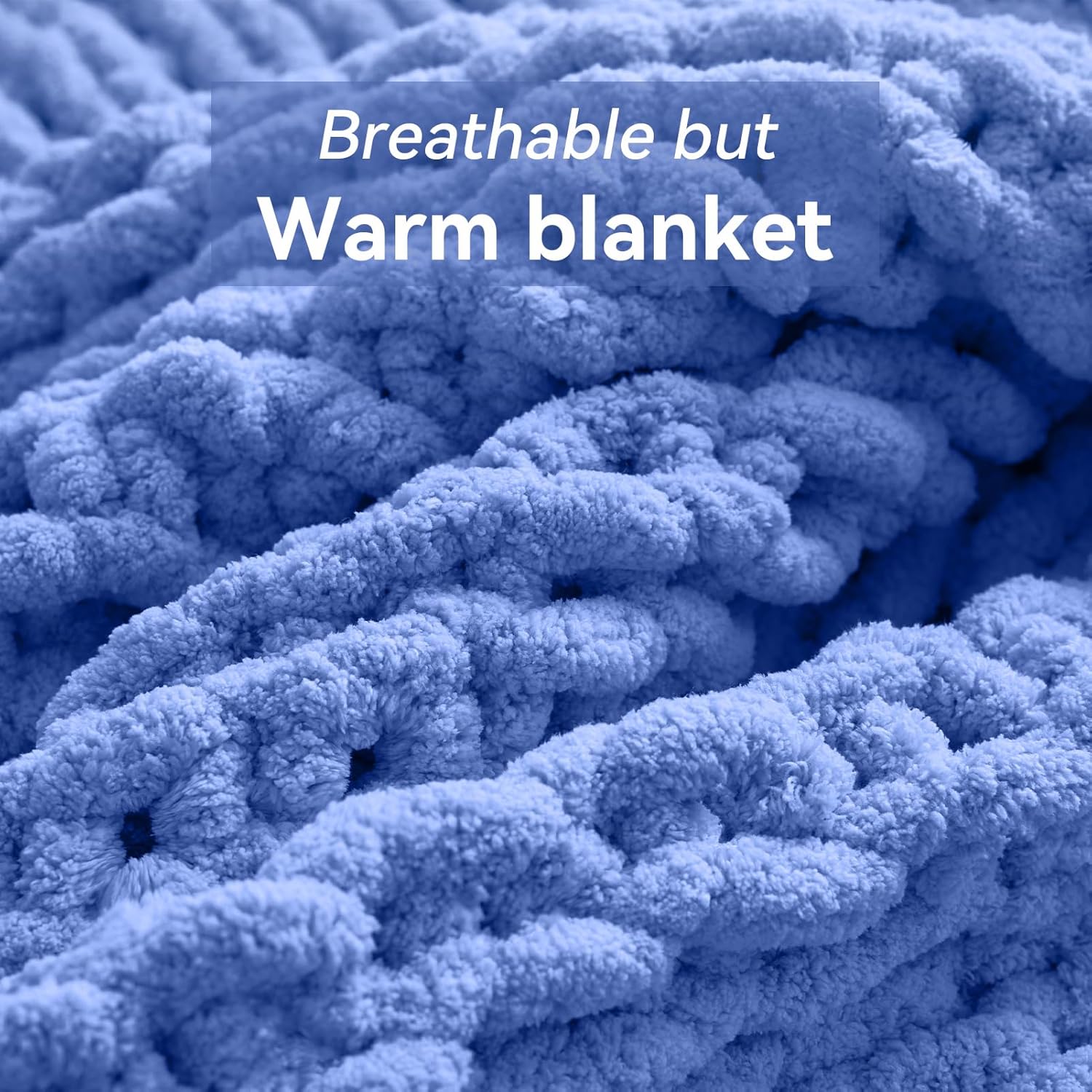 Chunky Knit Throw Blanket, 60''*80'' Knitted Throw Chenille Yarn for Bed Couch, Handmade Light Blue