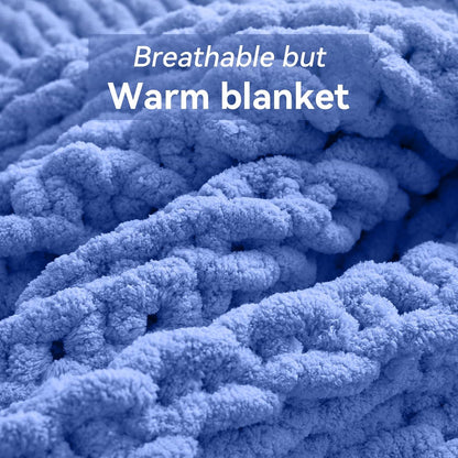 Chunky Knit Throw Blanket, 60''*80'' Knitted Throw Chenille Yarn for Bed Couch, Handmade Light Blue