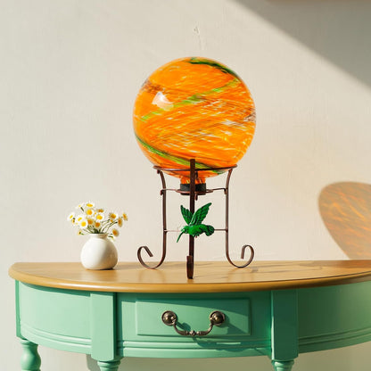 10 Inch Glass Gazing Ball, with 9.4" Tall Metal Gazing Globe Stand, Glass Balls Display Holder Set