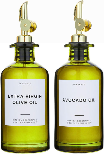 Green Glass Olive Oil Dispenser Bottle For Kitchen By Verpsace,Avocado Oil Dispenser Set, Modern
