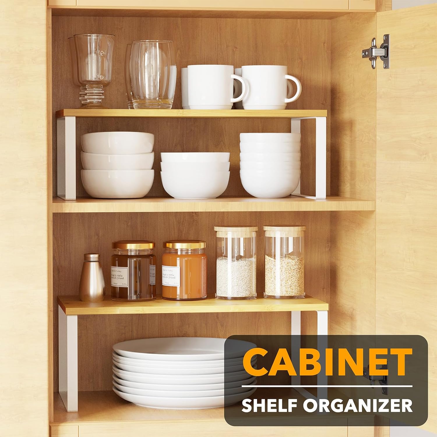 SpaceAid Cabinet Shelf Organizers 2 Pack, Kitchen Counter Rack Shelves Riser, Stackable Expandable