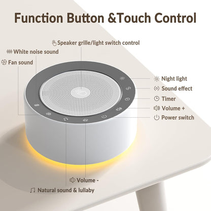 Kipcush White Noise Sound Machine with Nursery Lamp, Mood Lighting, 7 Colour Night Light, 30