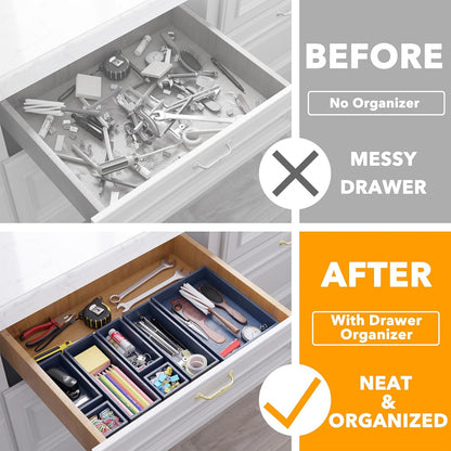 SpaceAid 7-Piece Bamboo Drawer Organizer Storage Boxes Set, Wood Tray Junk Drawer Organizers