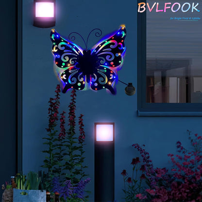 Solar Garden Light, Metal Butterfly Wall Art, 19" Large Hanging Decor for Garden Patio Fences Porch
