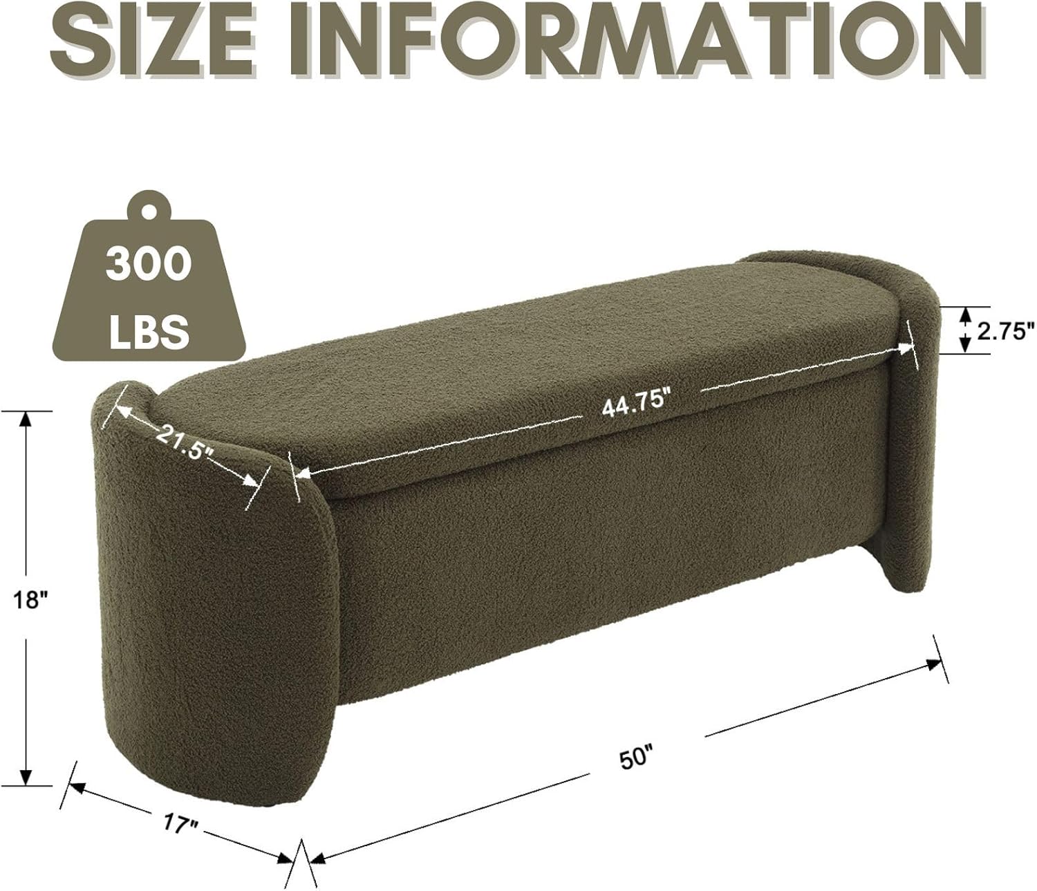 ROCTY Green Boucle Storage Bench - 50" Sherpa End of Bed Ottoman with Seating and Storage for