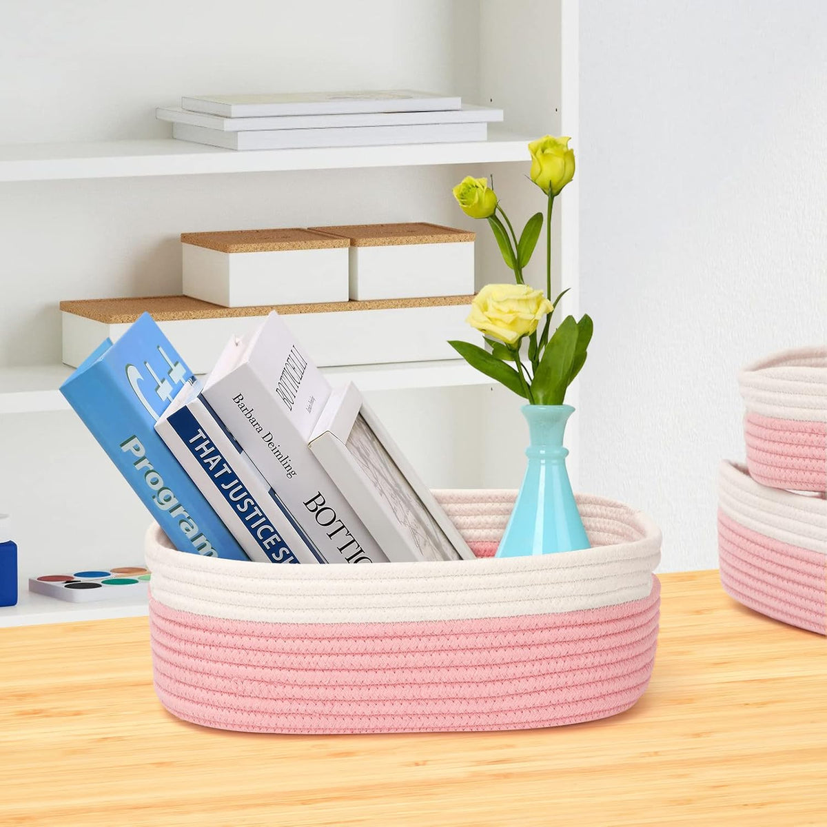 7 Piece Cotton Rope Woven Basket Set - Small Basket for Baby Nursery, Pets, Montessori, Dog & Cat
