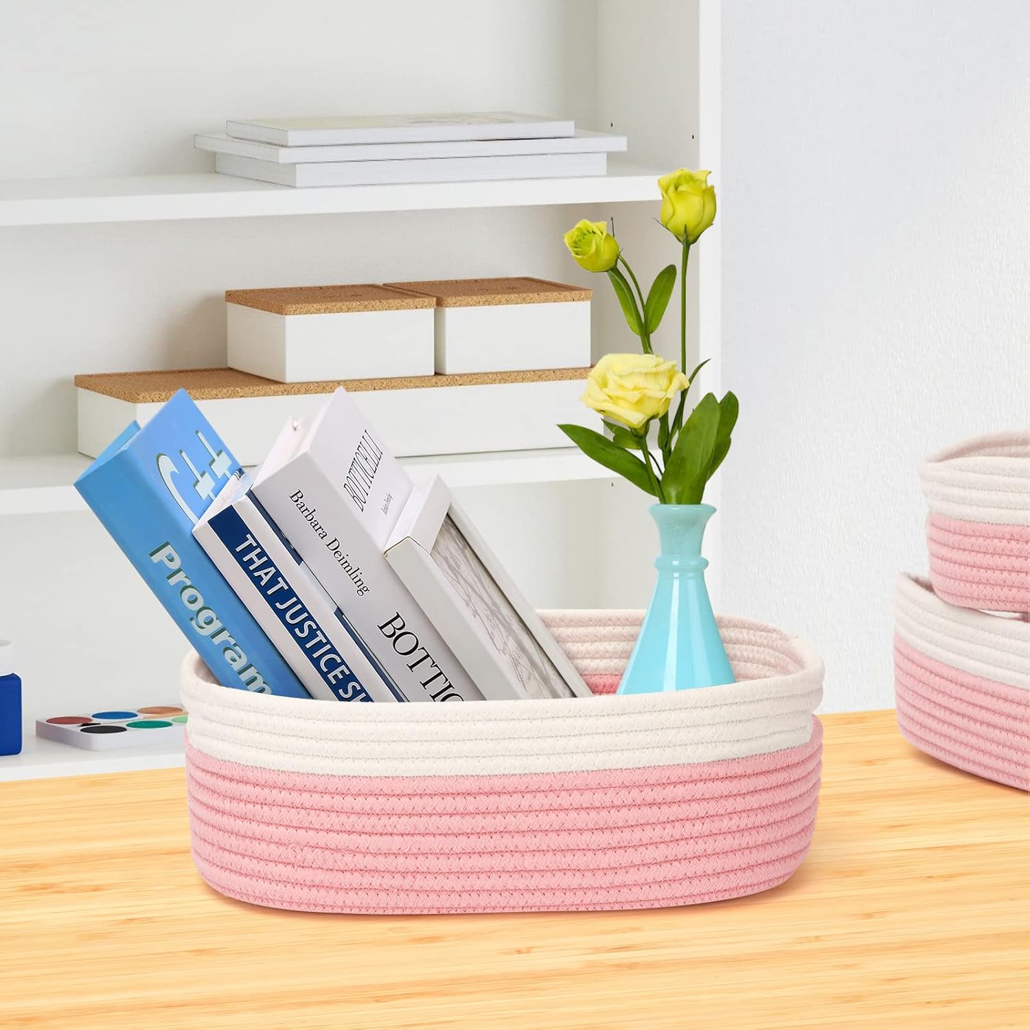 7 Piece Cotton Rope Woven Basket Set - Small Basket for Baby Nursery, Pets, Montessori, Dog & Cat