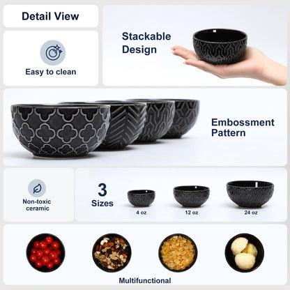 Sureasy Ceramic Cereal Bowls Set of 4, 5.9 Inch Deep Soup Bowls for Kitchen, 25 oz Embossed