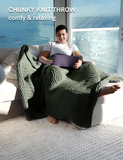YnM Chunky Throw Blanket, Medium-Weight, Hand Knitted, Skin Friendly, Ventilated and Breathable