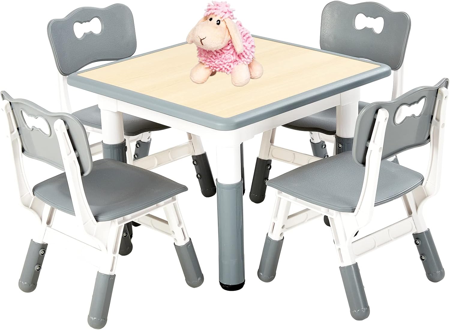 FUNLIO Kids Table and 4 Chairs Set, Height Adjustable Toddler Table and Chair Set for Ages 3-8
