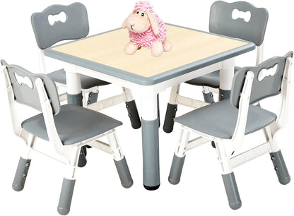 FUNLIO Kids Table and 4 Chairs Set, Height Adjustable Toddler Table and Chair Set for Ages 3-8