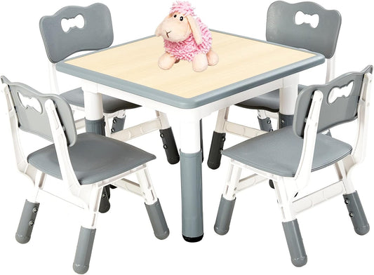 FUNLIO Kids Table and 4 Chairs Set, Height Adjustable Toddler Table and Chair Set for Ages 3-8