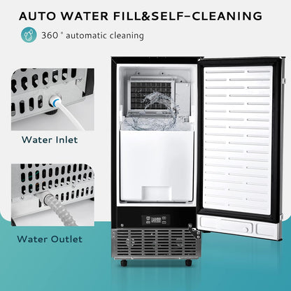EUHOMY 15" W Commercial Under Counter Ice Maker Machine, 90 Lb/Day Auto-Cleaning & 24H Timer