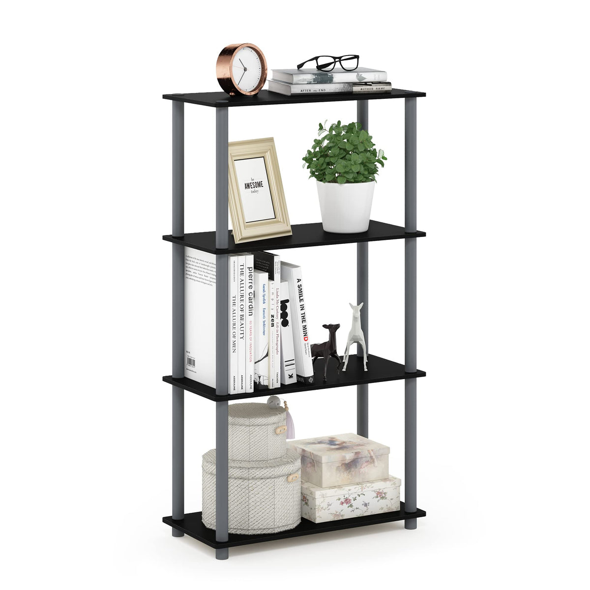 Furinno Turn-N-Tube Storage Shelves, 4-Tier Book Shelf, Corner Shelf, Toolless Open Shelves, for