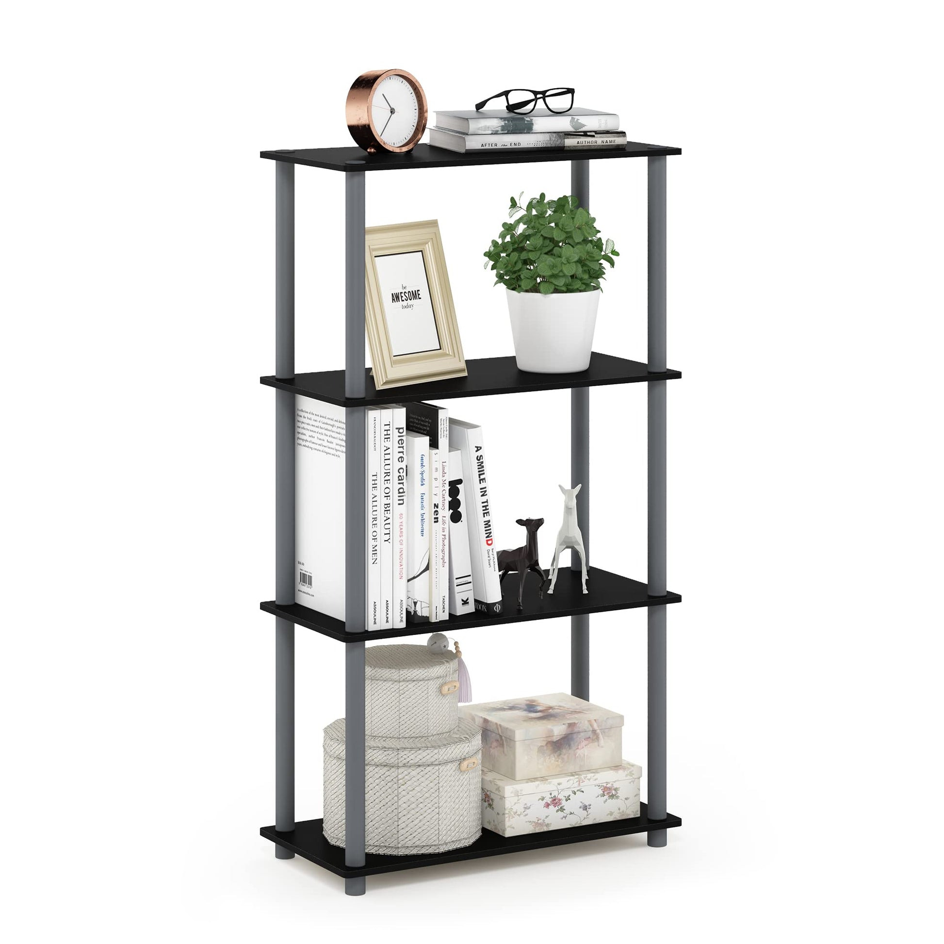 Furinno Turn-N-Tube Storage Shelves, 4-Tier Book Shelf, Corner Shelf, Toolless Open Shelves, for