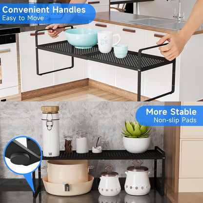Expandable Cabinet Shelf Organizers, Kitchen Small Stand Rack Organization for Countertop Cupborad