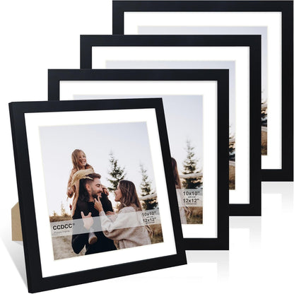 12x12 Picture Frame Set of 4, 12 x 12 Wood Photo Frames with Mat for 10x10 or 30x30cm Diamond