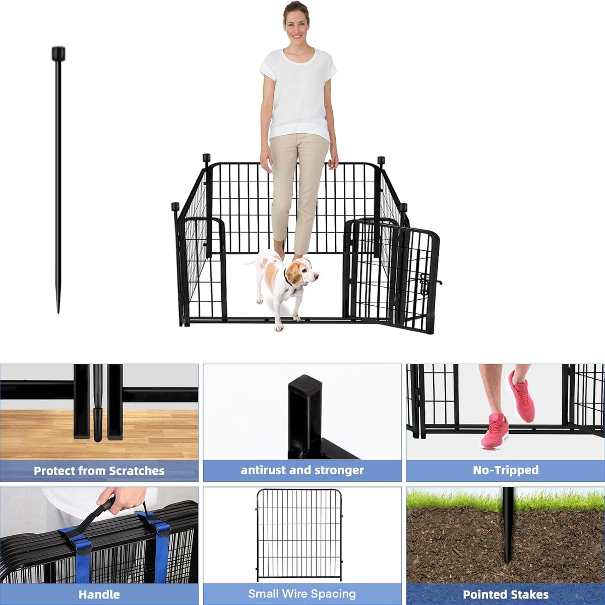 ADAVIN 24 in(H) Garden Fence with Gate, 4 Panels Total 9.8 Ft(L), Heavy Duty Iron Metal Animal