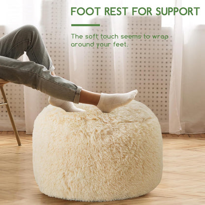 HIGOGOGO Round Stuffed Pouf Ottoman, Long Faux Fur Poufs with Foam Chunk Filling, Fluffy and Furry
