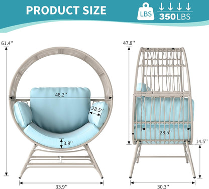 Egg Chair Outdoor Indoor, Oversized Rattan Chair with Thicken Cushion, 350LBS Capacity Wicker Patio