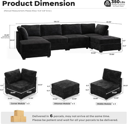 ovios Sectional Sofa Couch with U-Shape Chaise Ottomans, Comfy Modular Cloud Couches with Deep