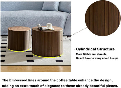 Nesting Coffee Tables Set of 2, Wooden Round Coffee Tables with Storage,Modern Circle Accent End