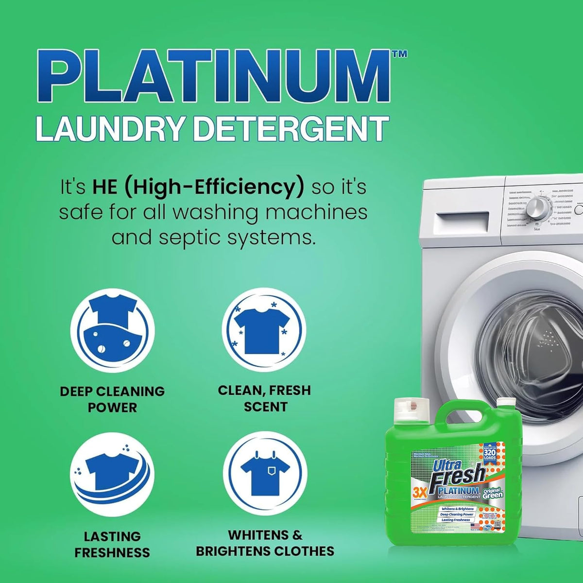 Ultra Fresh 2 Pack 3X Platinum Liquid Laundry Detergent up to 320 Loads, Original Green - Deep