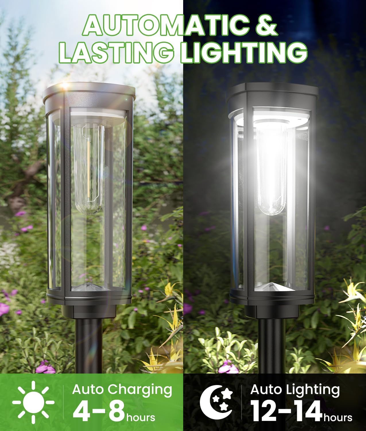 Bright Solar Pathway Lights, 2 Pack Solar Lights Outdoor Waterproof IP65, Auto On/Off Pathway