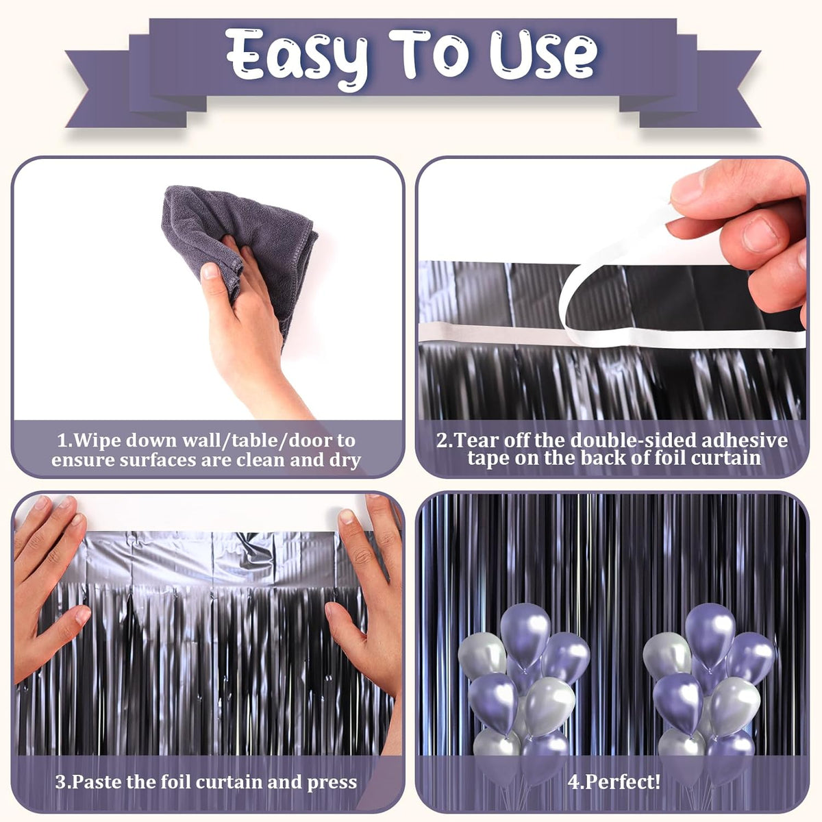 3 Pack 3.3 x 8.2 ft Matte Blue Foil Fringe Curtains, Dark Blue Tinsel Streamers Batman Party