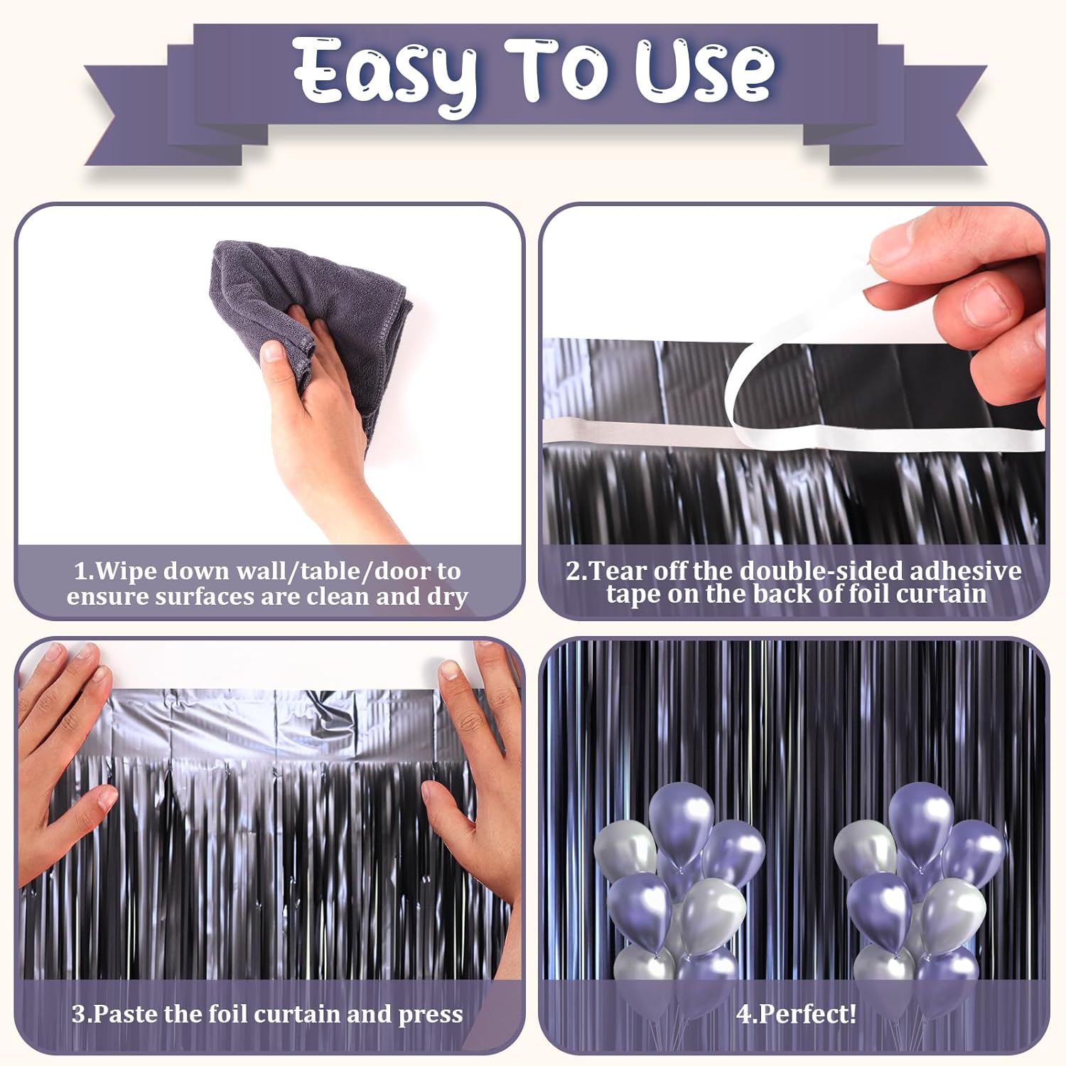 3 Pack 3.3 x 8.2 ft Matte Blue Foil Fringe Curtains, Dark Blue Tinsel Streamers Batman Party