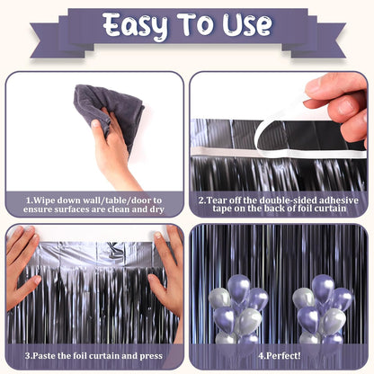 3 Pack 3.3 x 8.2 ft Matte Blue Foil Fringe Curtains, Dark Blue Tinsel Streamers Batman Party