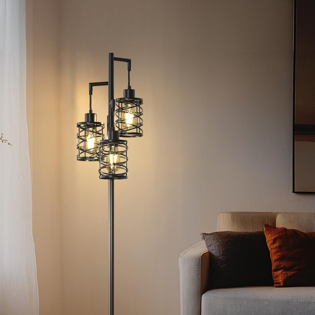 Oneach 70" Industrial Floor Lamp, Stepless Dimmable Standing Lamp with 3 Bulbs, Farmhouse Corner