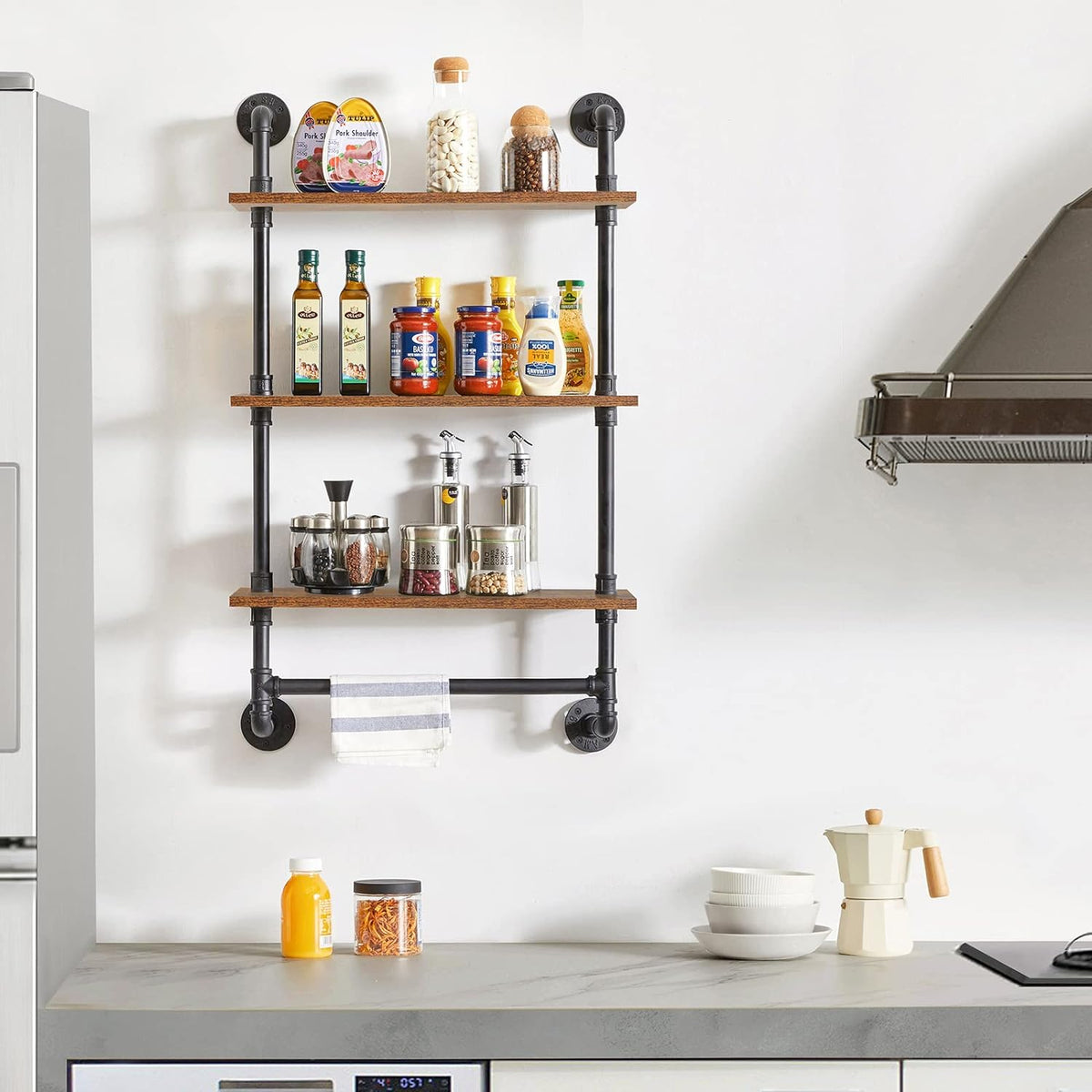 IBUYKE Industrial Pipe Shelf,40.5 inches Wall Mount Bookcase,3-Tier Wall Shelf with Towel