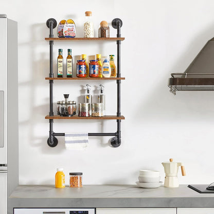 IBUYKE Industrial Pipe Shelf,40.5 inches Wall Mount Bookcase,3-Tier Wall Shelf with Towel