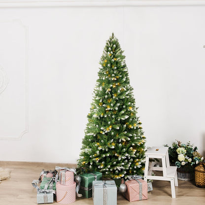 Naomi Home 6.5ft White Tip Christmas Tree with Lights, Realistic Light Snow Flocked Fir Prelit with