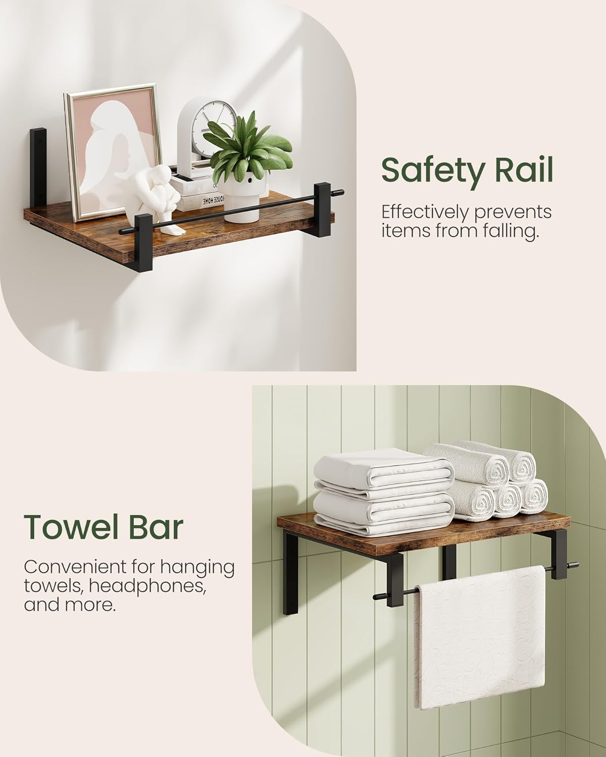 Deep Floating Shelves for Wall, 12 inch Wall Mounted Shelves Set of 2, Wide Floating Shelves for