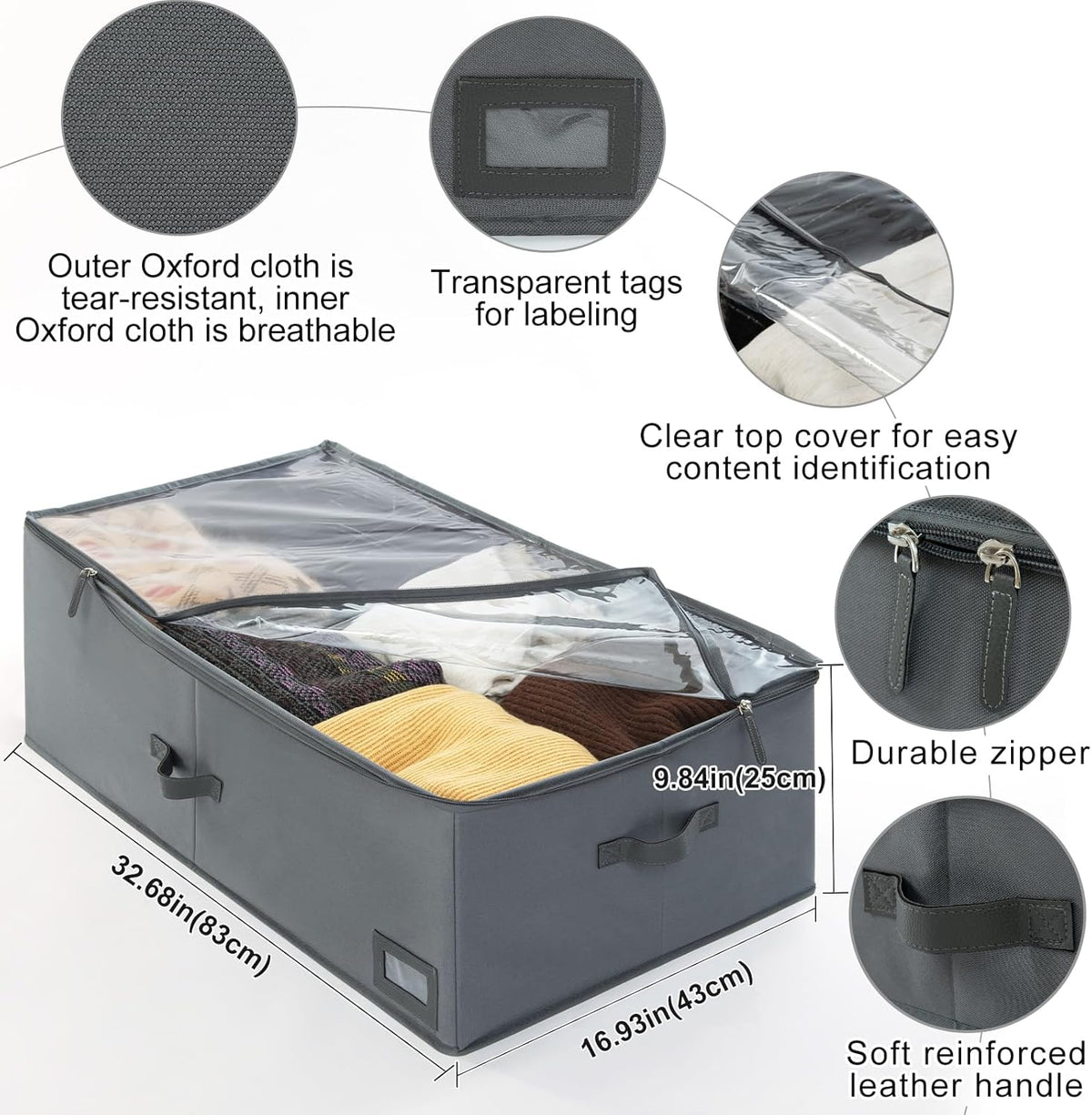 10-Inch Under Bed Organizer, Large Under Bed Storage Container, Underbed Storage Box for Seasonal