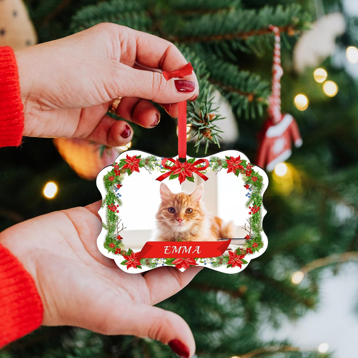 Personalized Photo Ornaments for Christmas Tree, Custom Cat Name Ornament, 2025 Puppy 1st Xmas