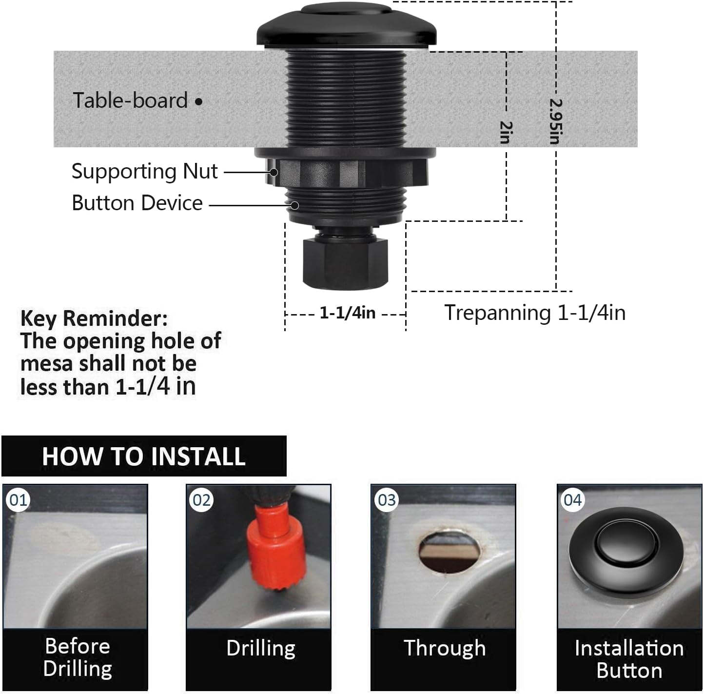 Garbage Disposal Air Switch Kit for SinkTop Waste Disposal with Stainless Steel Black Short Air
