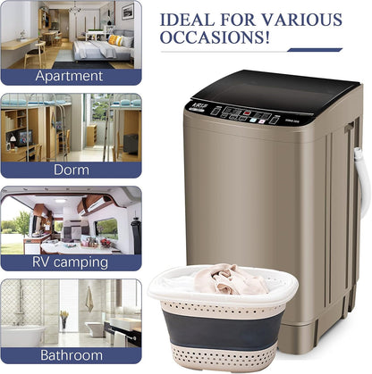 Full Automatic Washing Machine with LED Display, 17.7 lbs Portable Washer Drain Pump, 10 Programs &
