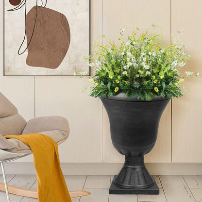 Worth Garden 2-Pack Plastic Urn Planters for Outdoor Plants, 22'' Black Tall Round Classic Resin