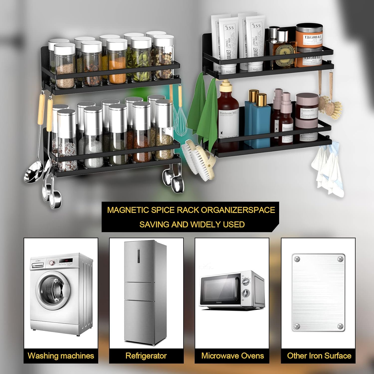Magnetic Spice Rack for Refrigerator,Magnetic Shelf Fridge Organizer for Kitchen, Spice Rack Space
