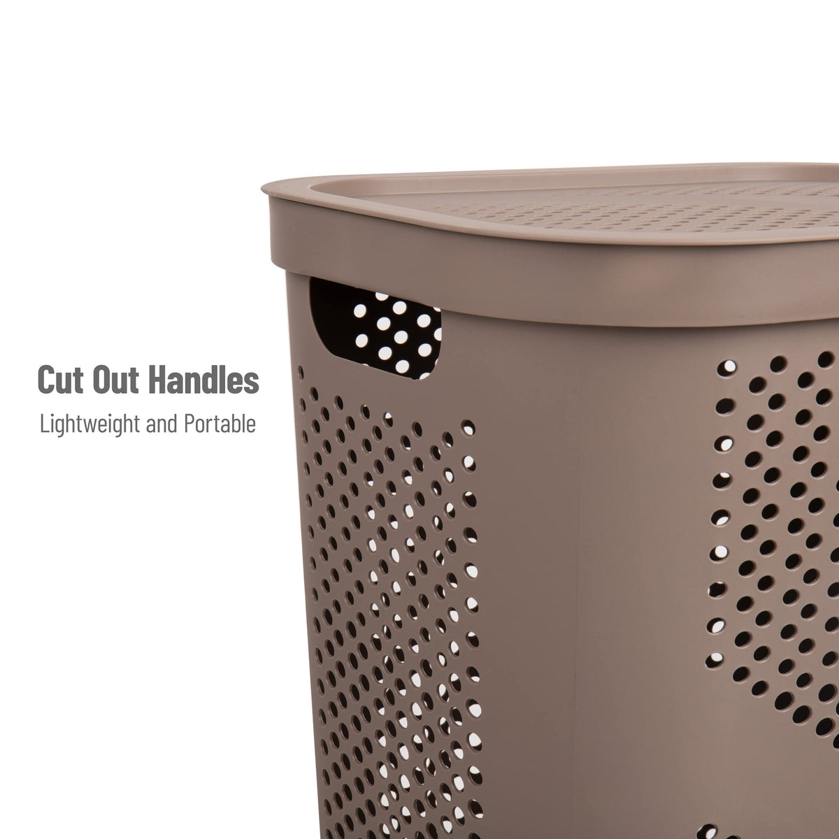 Mind Reader 60L Slim Laundry Hamper, Clothes Basket, Lid, Ventilated, Plastic, Set of 2, Tan