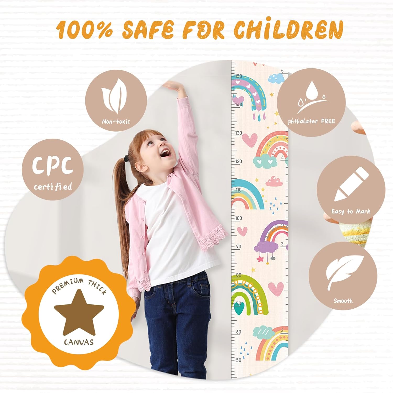 Personalized Name Growth Chart Wall Decor for Kids – Canvas Removable Height Chart Measuring Ruler