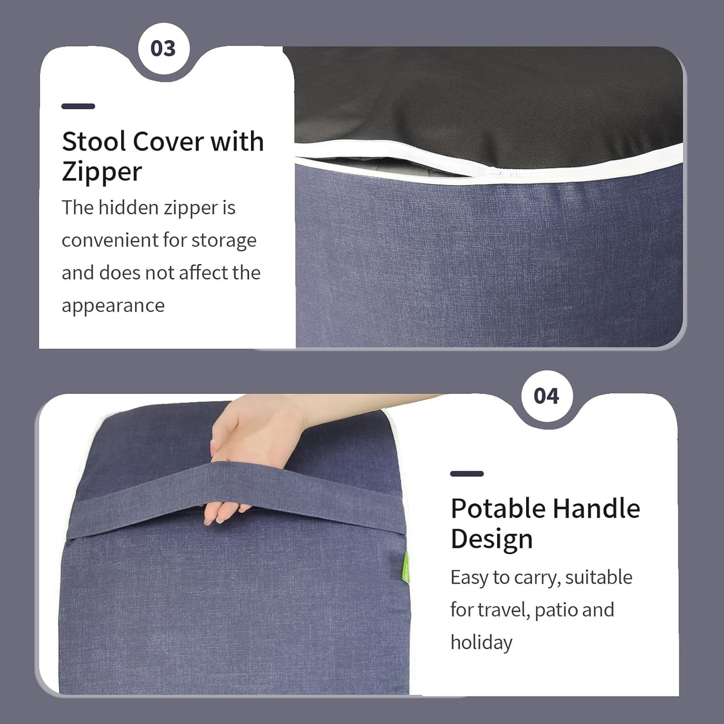 Inflatable Ottoman Stool D21 xH9 for Outdoor/Indoor Use, Water Repellent Patio Foot Rest Stool with